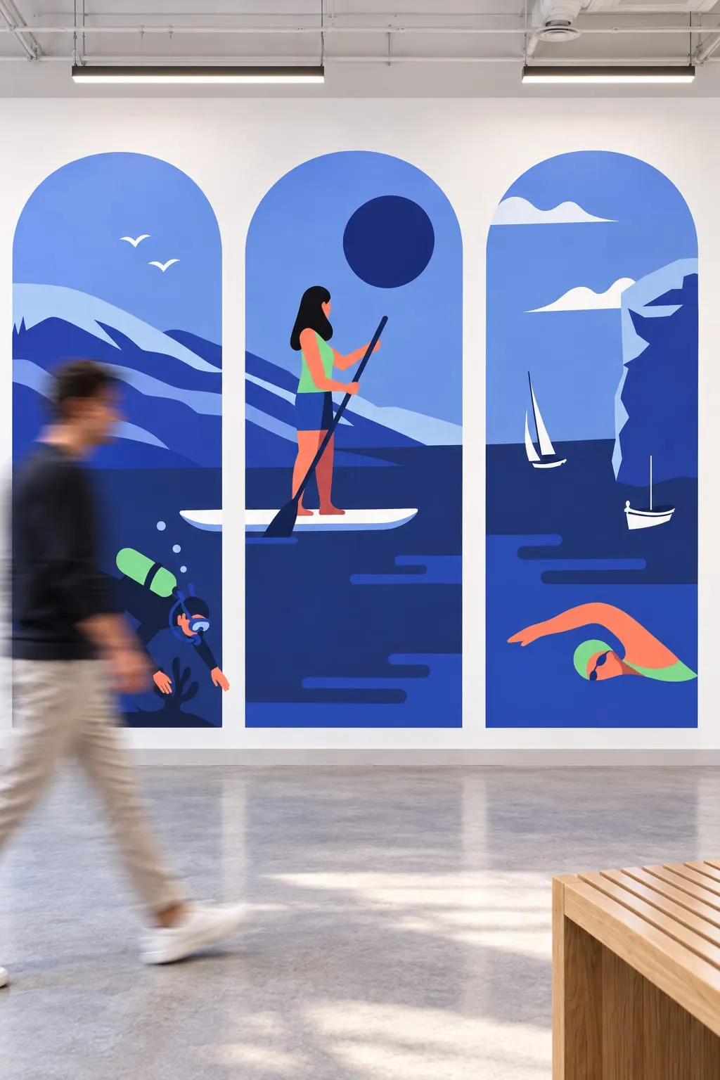 Decathlon, signaletique fresque arches