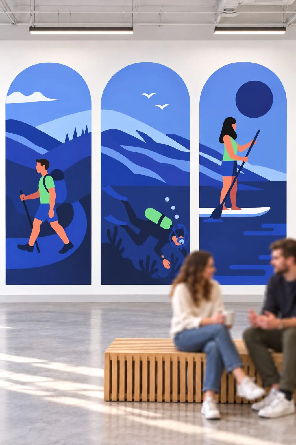 Decathlon, signaletique fresque sports plein air