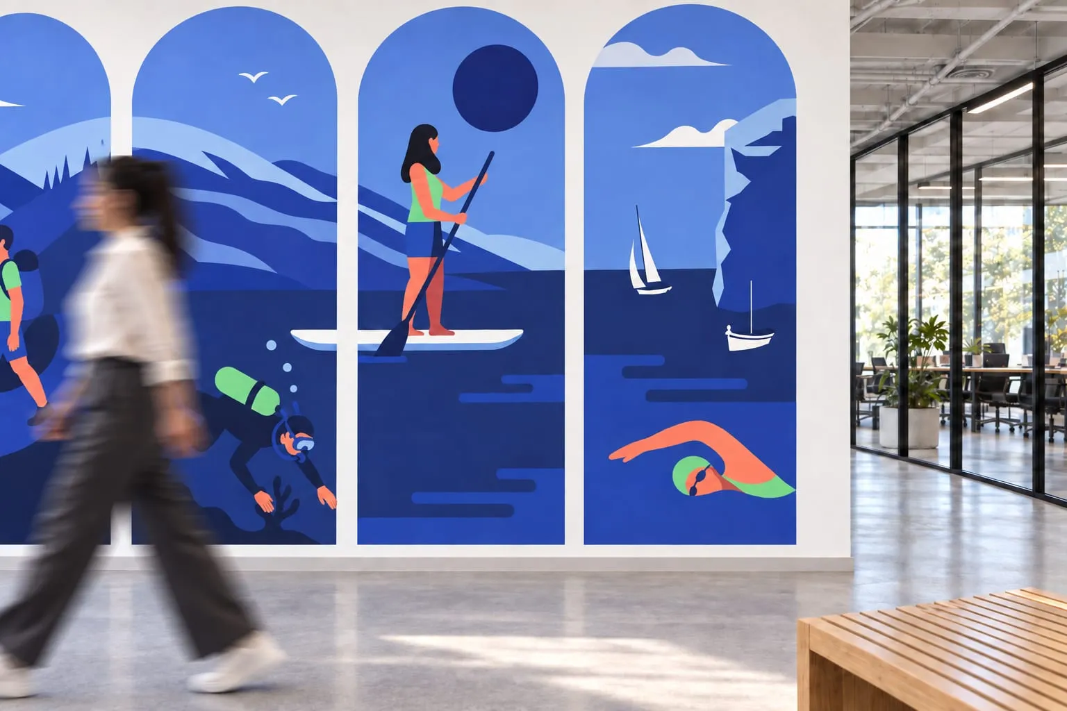Decathlon, signaletique fresque espace de travail