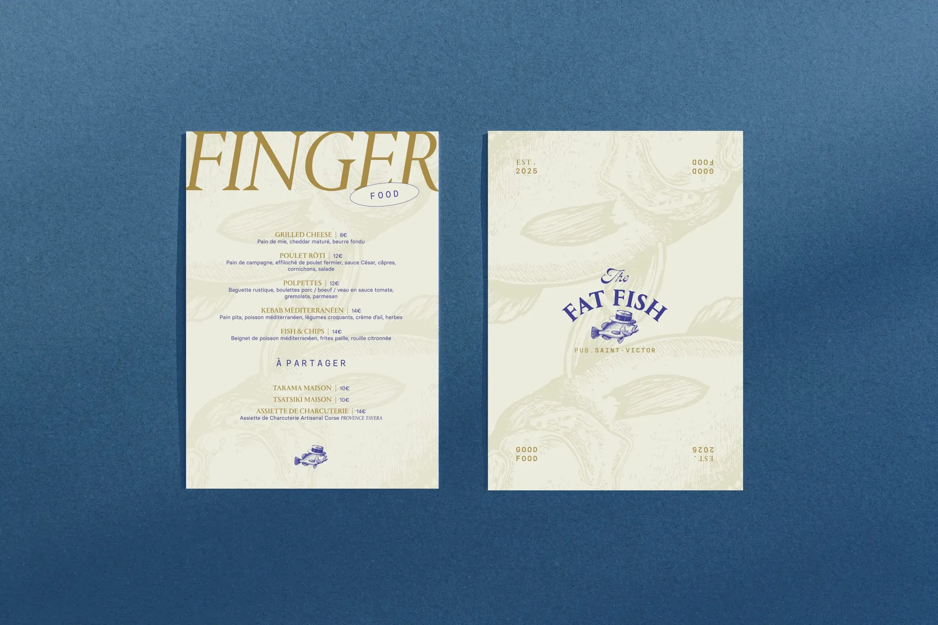 The Fat Fish, communication print menu finger food