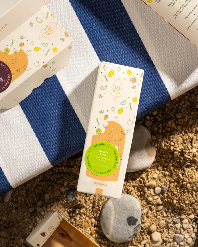 Emkipop, packaging batonnet glace plage